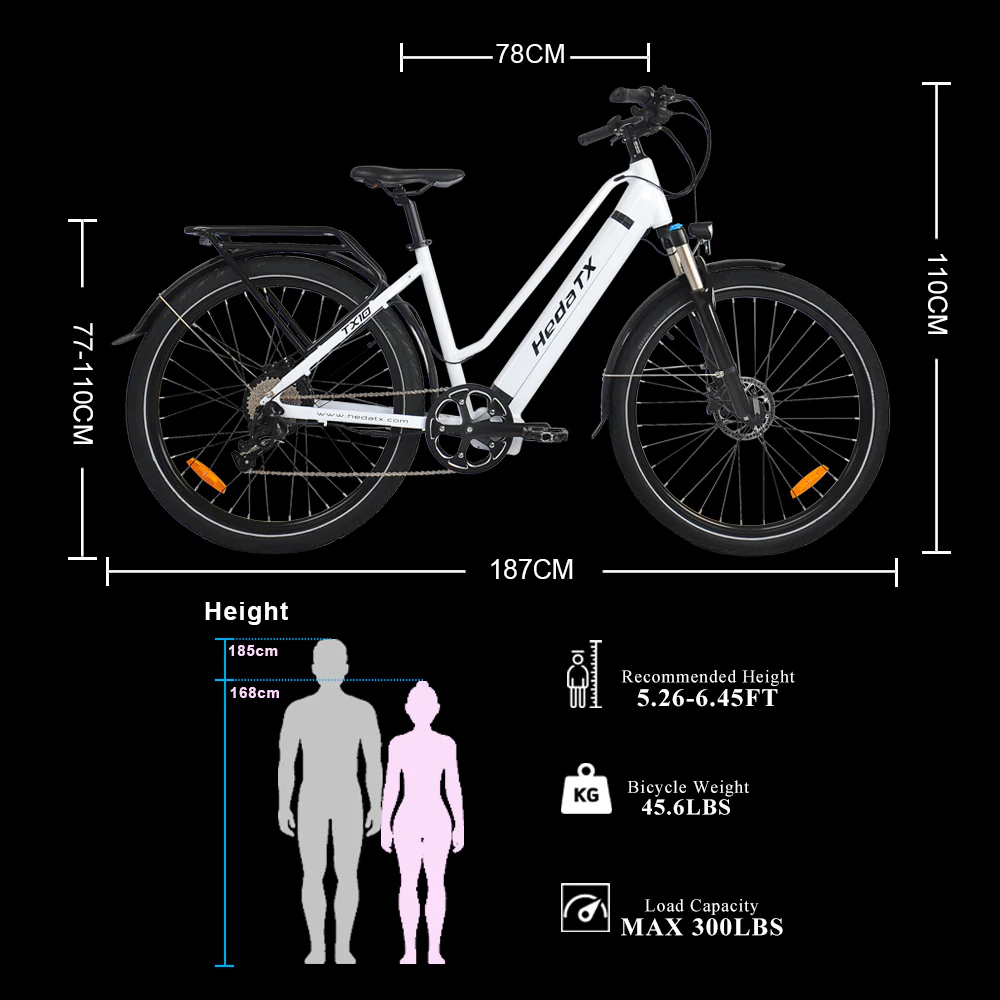 Hedatx TX10 48V 1000W 19.2Ah Electric Bike - Image 7